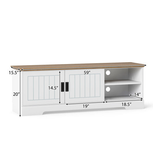 Farmhouse TV Stand for TVs up to 65 Inch with Sliding Doors and Storage Cabinets-White W2B