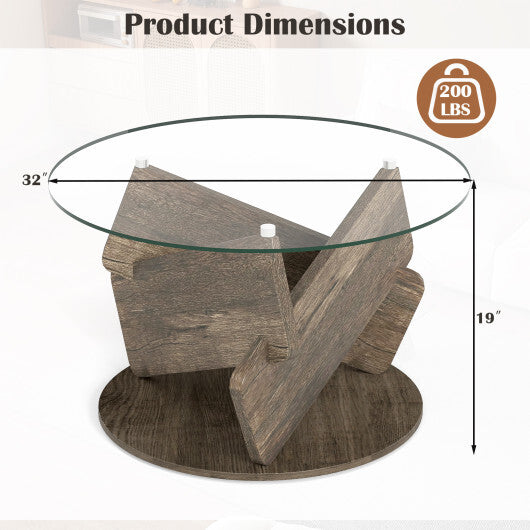 Round Glass Coffee Table 32 Inch Modern Center Table with Tempered Glass Top-Gray W2B