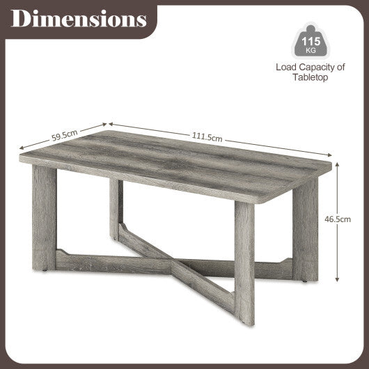 Rectangle Coffee Table Rubber Wood Base with X-Shaped Base-Gray W2B