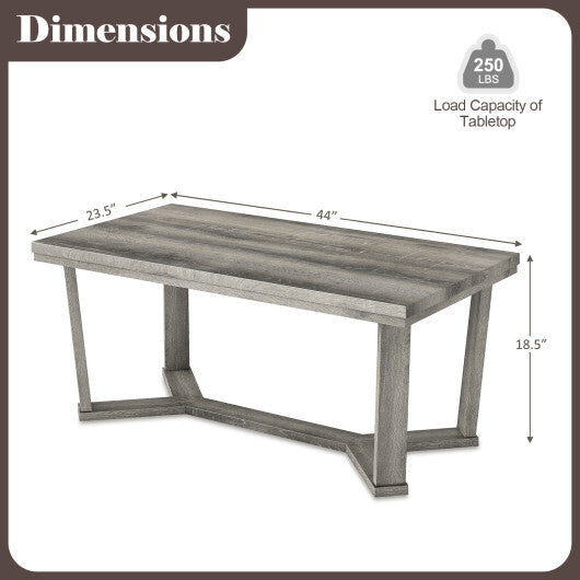 Rectangle Coffee Table Rubber Wood Base with Cross-Shaped Base-Gray