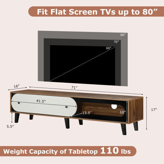 TV Stand for 80 Inch TVs Mid Century Modern Entertainment Center with Sliding Door Cabinet-Walnut W2B