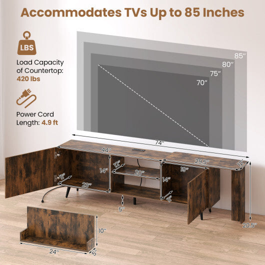 TV Stand for TVs up to 85 Inch with 2 Wall Shelves and Charging Station- Brown W2B