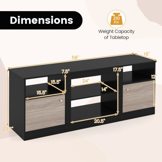 Entertainment Center with Adjustable Shelf & Open Compartment for 65" TVs-Black W2B