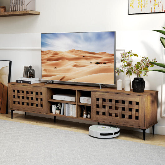 TV Stand for TVs up to 80" with 2 Doors and Storage Cabinets-Walnut W2B