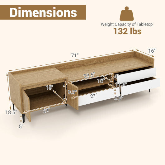 TV Stand for TVs up to 80 Inch Mid Century Modern Entertainment Center with Storage Cabinet-Natural W2B