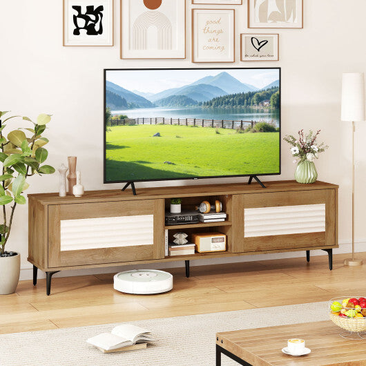 TV Stand for TVs up to 70 Inch Waveform Fluted Entertainment Center-Oak W2B