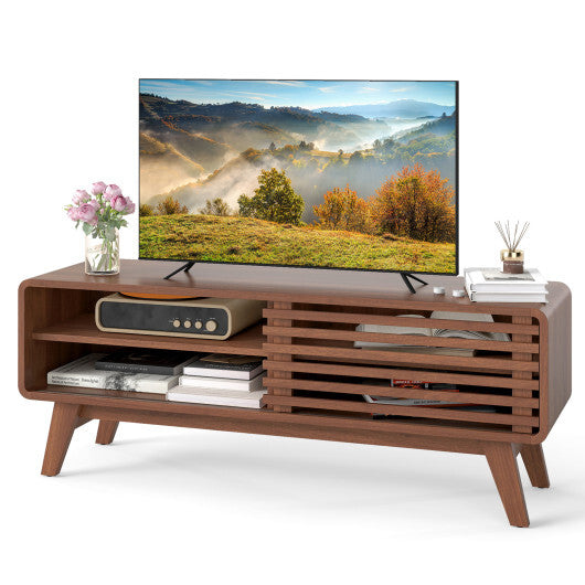 TV Stand for TVs up to 55" with Sliding Door and Adjustable Shelves for Living Room-Brown W2B