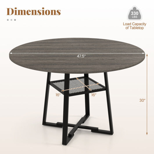 Round Dining Table for 4-6 with Storage Shelf and Metal Legs-Gray W2B