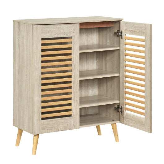 Shoe Cabinet with Louvered Doors and Removable Shelves-Walnut W2B