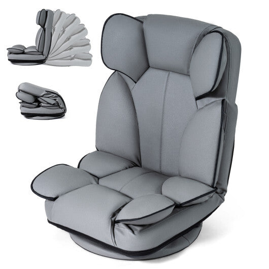 360 Degree Swivel Floor Gaming Chair with 6-Position Adjustable Backrest and Sponge Filling-Gray W2B