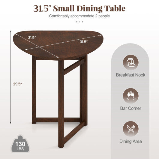 Foldable Dining Table 31.5" Triangular Small Kitchen Table for 2-Walnut W2B