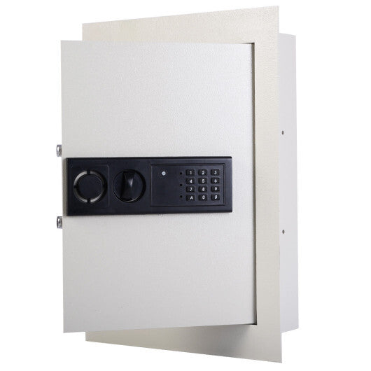 Digital Flat Recessed Wall Safe Security Lock Gun Cash Box-White W2B