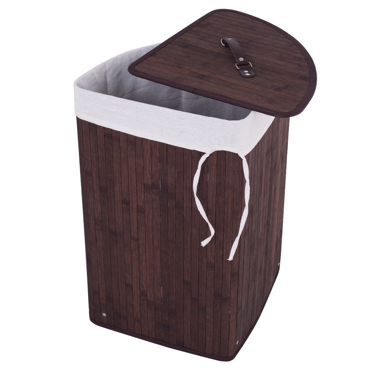 Corner Bamboo Hamper Laundry Basket-Brown - Color: Brown W2B