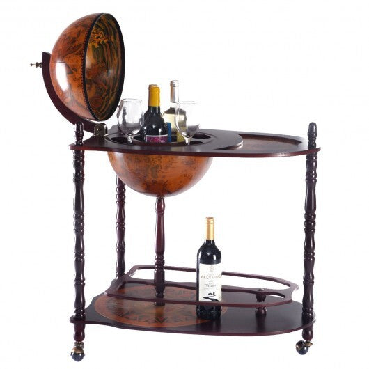 Vintage Globe Rolling Wine Bar Cart with Extra Shelf