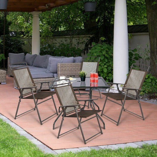 Set of 4 Patio Folding Sling Chairs Steel Camping Deck W2B
