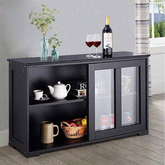 Kitchen Storage Cabinet with Glass Sliding Door-Black
