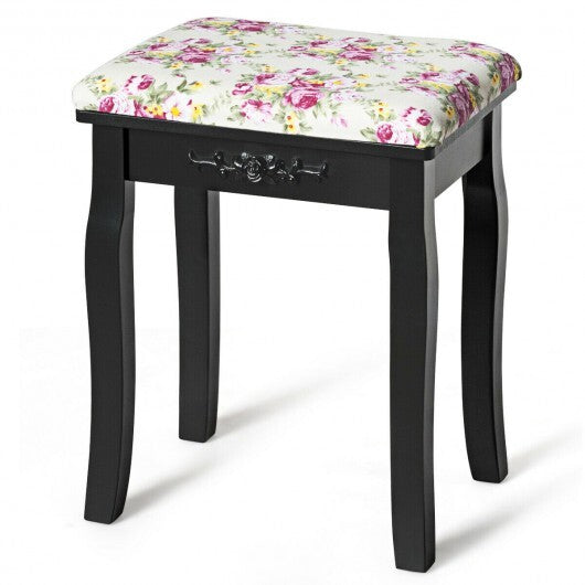 Vanity Wood Dressing Stool Padded Piano Seat with Rose Cushion-White W2B