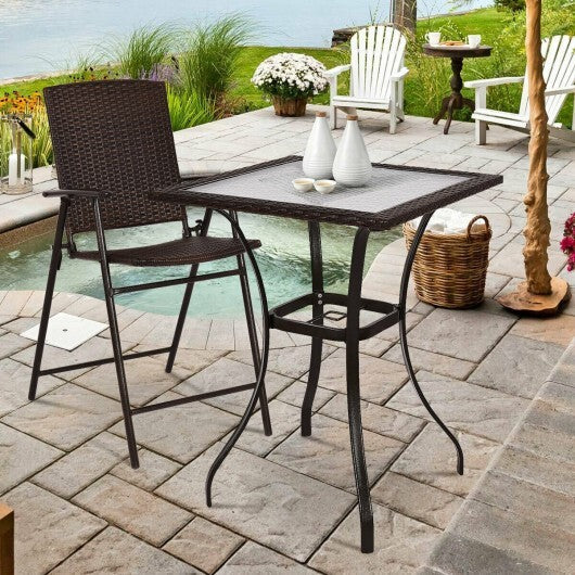 28.5 Inch Outdoor Patio Square Glass Top Table with Rattan Edging W2B