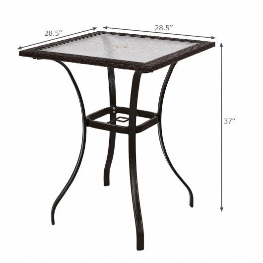 28.5 Inch Outdoor Patio Square Glass Top Table with Rattan Edging W2B