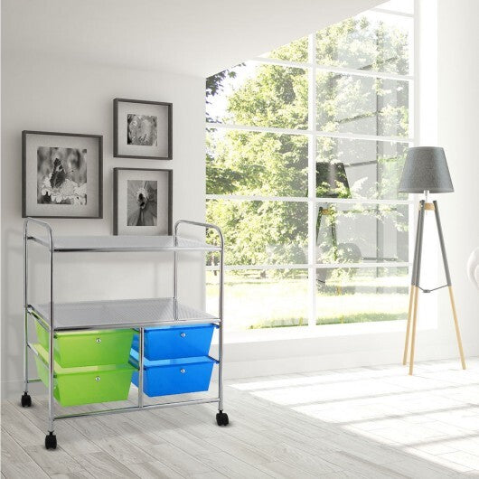 4 Drawers Shelves Rolling Storage Cart Rack-Hot Pink W2B