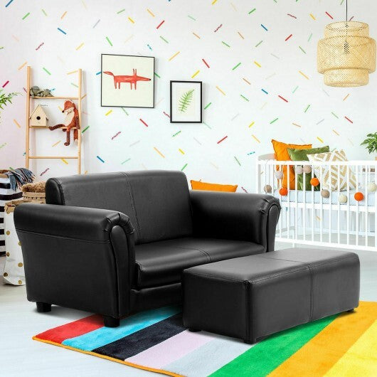 Black/White Kids Double Sofa with Ottoman-Black W2B