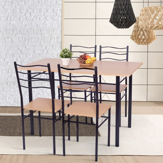 5 Pieces Wood Metal Dining Table Set with 4 Chairs-Natural W2B