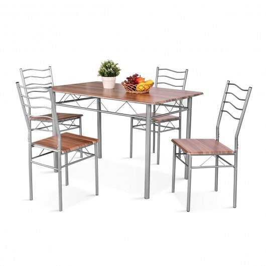 5 Pieces Wood Metal Dining Table Set with 4 Chairs-Natural W2B