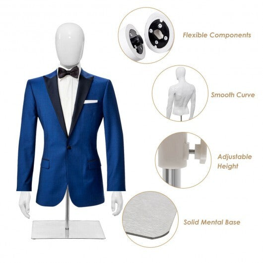 Plastic Half Body Head Turn Male Mannequin with Base W2B