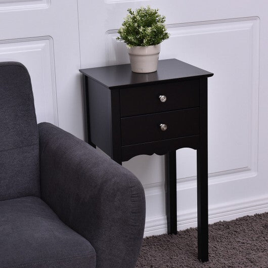 Side Table End Accent Table with 2 Drawers-Black W2B