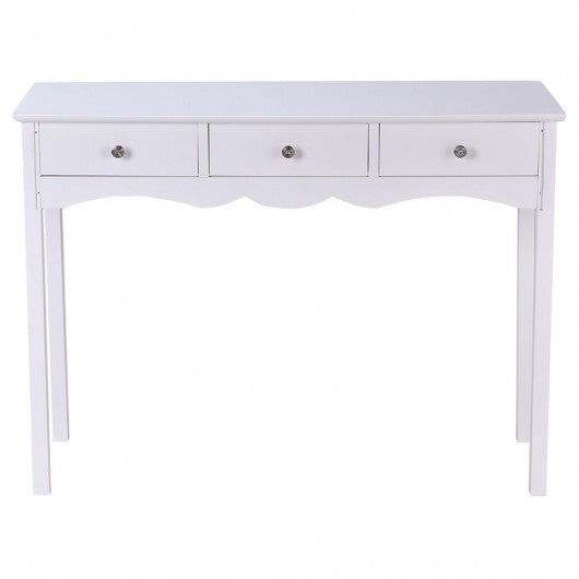 Side Sofa Table with Storage 3-Drawers-white W2B