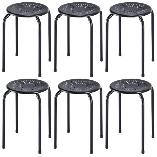 Set of 6 Stackable Multifunctional Daisy Design Backless Round Metal Stool Set-Black - Color: Black W2B