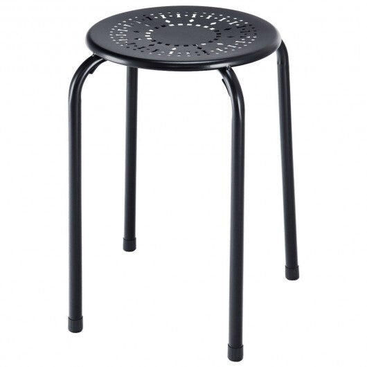 Set of 6 Stackable Multifunctional Daisy Design Backless Round Metal Stool Set-Black W2B