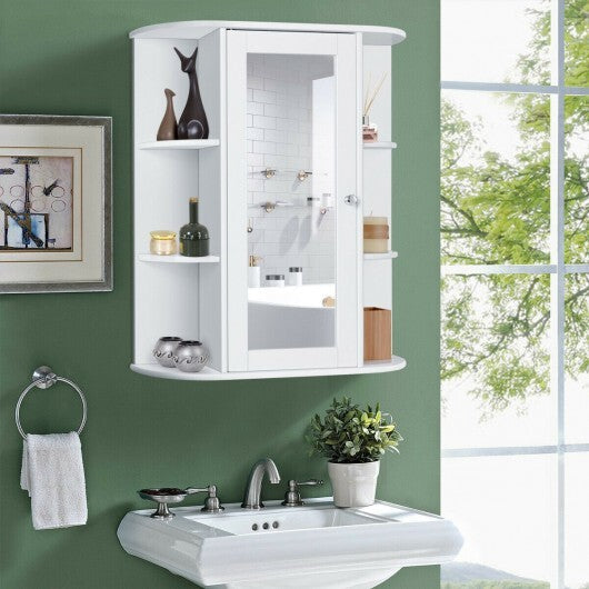 Mirrored Bathroom Medicine Cabinet with Single Mirror Door and Adjustable Shelf-White W2B