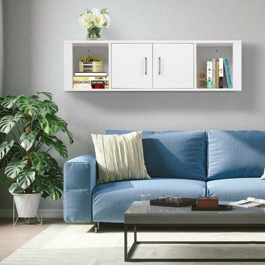 Wall Mounted Floating 2 Door Desk Hutch Storage Shelves W2B
