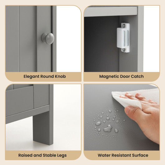 Bathroom Freestanding Adjustable Shelf Floor Storage Cabinet-White W2B