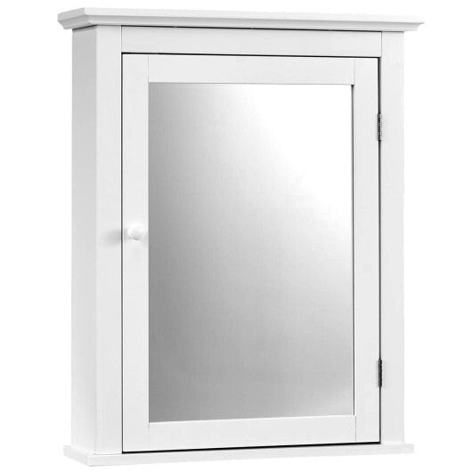 Bathroom Mirror Cabinet Wall Mounted Adjustable Shelf Medicine Storage-White - Color: White W2B
