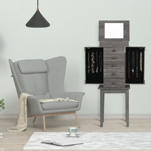 Standing Jewelry Cabinet Storage Organizer with Wooden Legs-Gray W2B