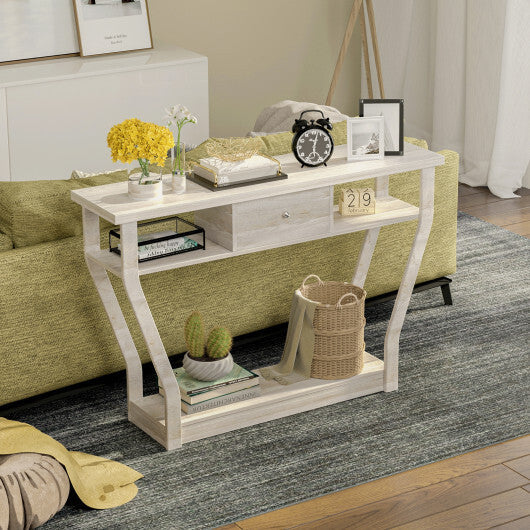 Modern Sofa Accent Table with Drawer-Gray W2B
