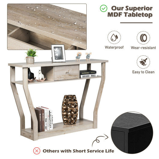 Curved Frame Modern Console Table with Storage Drawer for Entryway W2B
