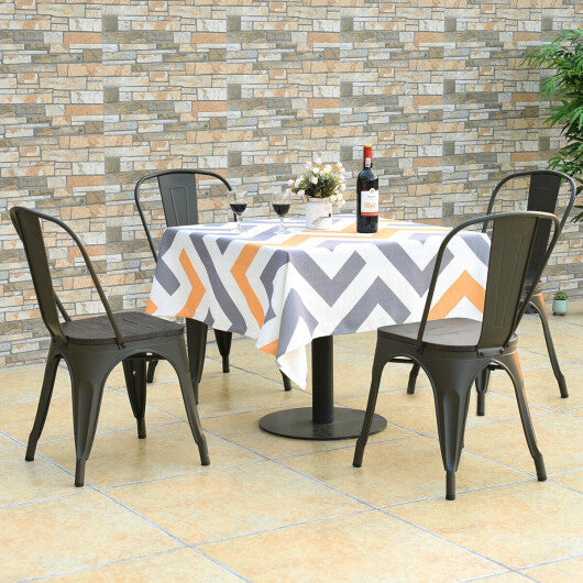 4 Pieces Tolix Style Metal Dining Side Chair Stackable Wood Seat-White W2B
