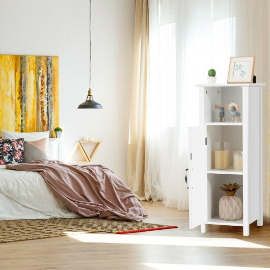 1-Door Freestanding Bathroom Cabinet with Open Shelf - Color: White W2B