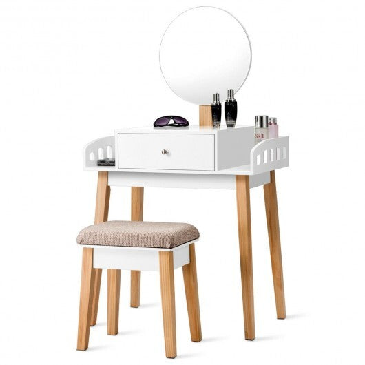 Wooden Makeup Dressing Mirror Table Set with Drawer W2B