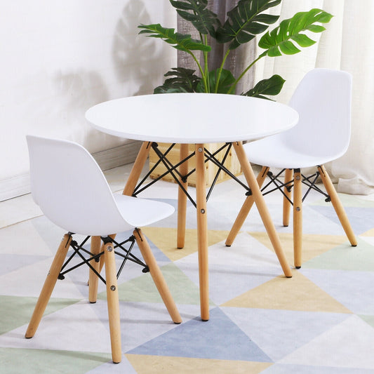 Kid's Modern Dining Table Set with 2 Armless Chairs - Color: White W2B