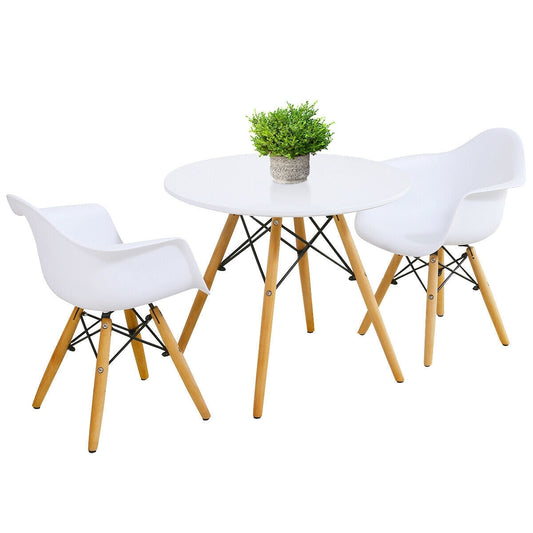 3 Pieces Kid's Modern Round Table Chair Set - Color: White W2B