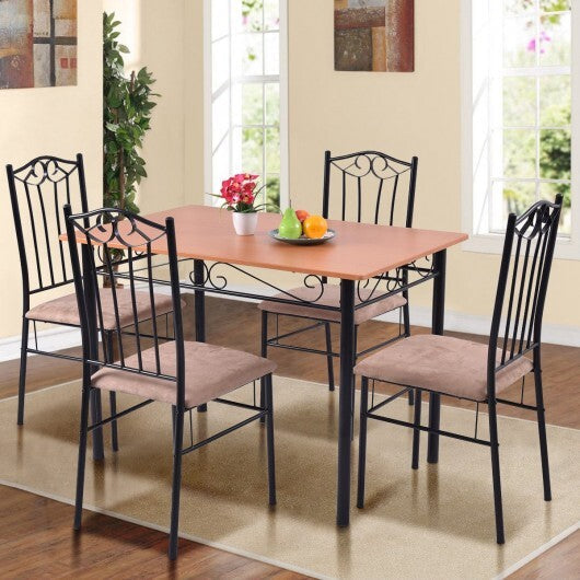 5 Pieces Dining Set Wooden Table and 4 Cushioned Chairs W2B