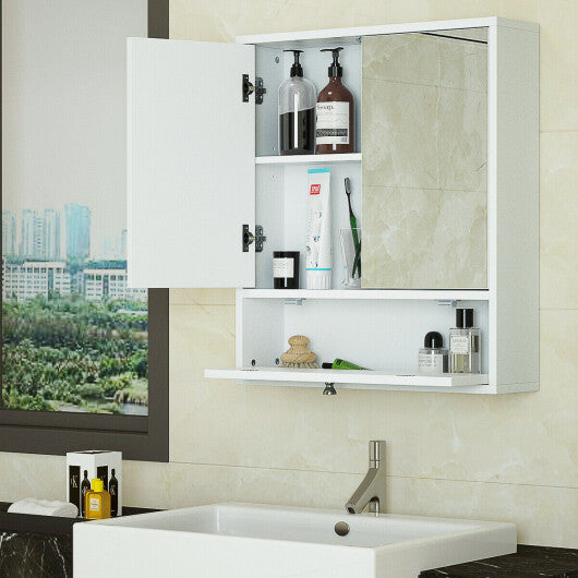 Double Door Wall-Mounted Bathroom Mirrored Medicine Cabinet-White