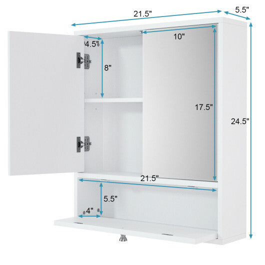 Double Door Wall-Mounted Bathroom Mirrored Medicine Cabinet-White W2B