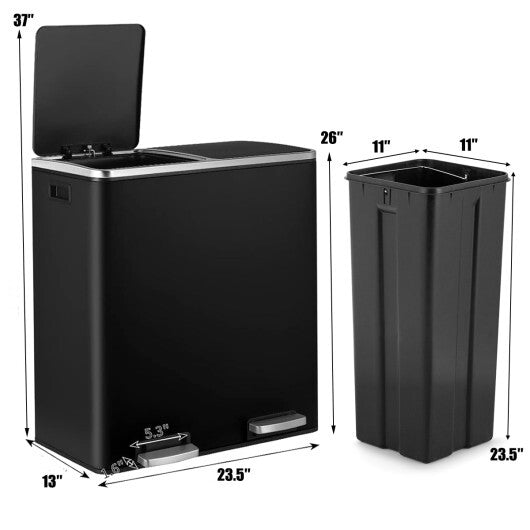 16 Gallon Dual Step Trash Can-Black W2B