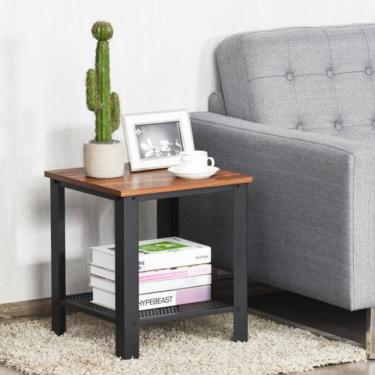 Industrial End Table 2-Tier Side Table-Black W2B