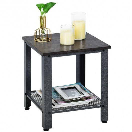 Industrial End Table 2-Tier Side Table-Black W2B